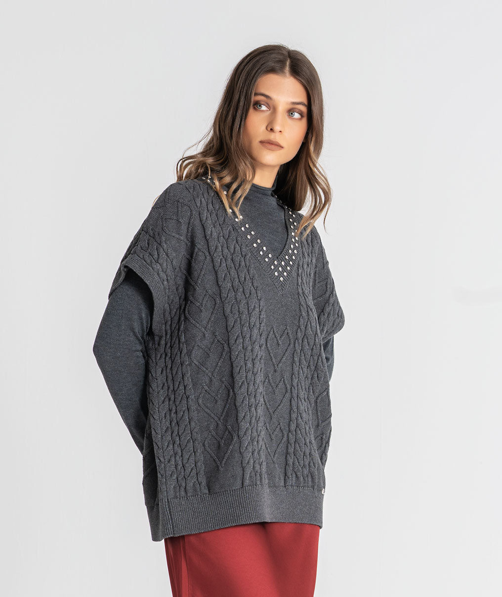 Sweater with rhinestones on the neckline 3580