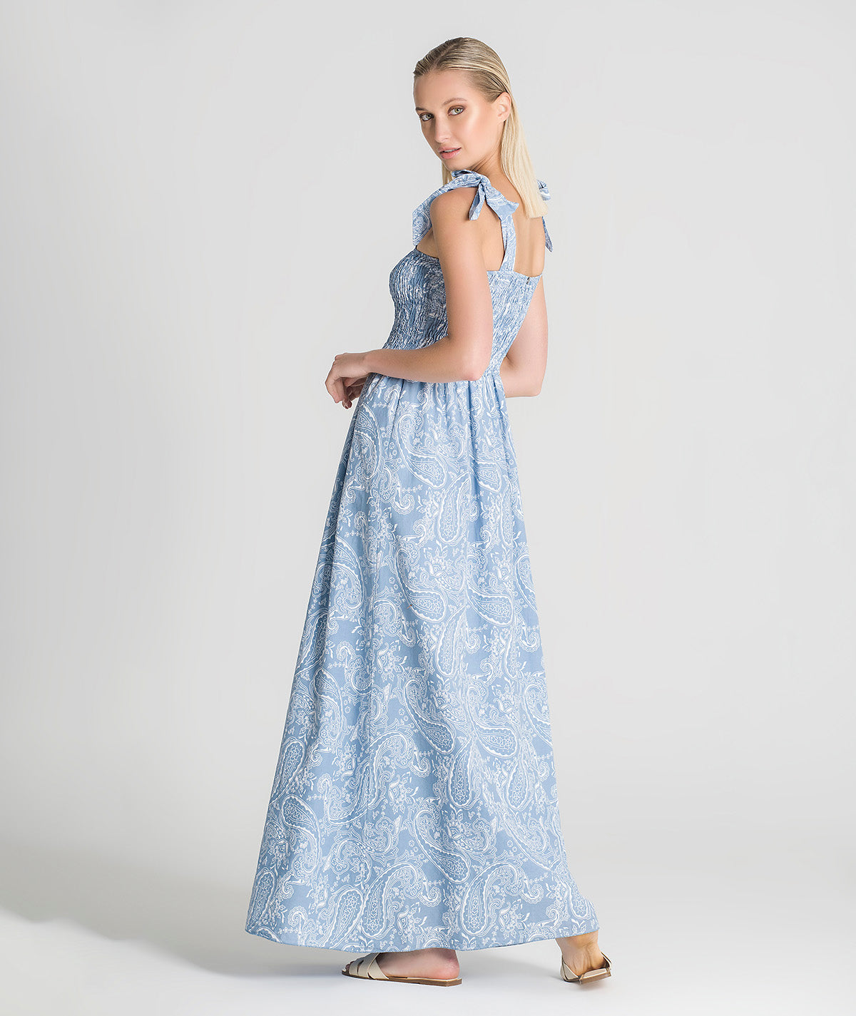 Vestido com padrão e laço nos ombros 6162