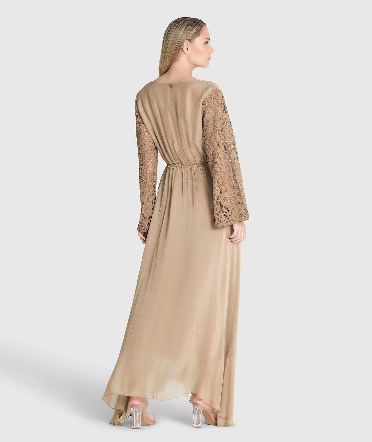 Vestido comprido com mangas em renda 6164
