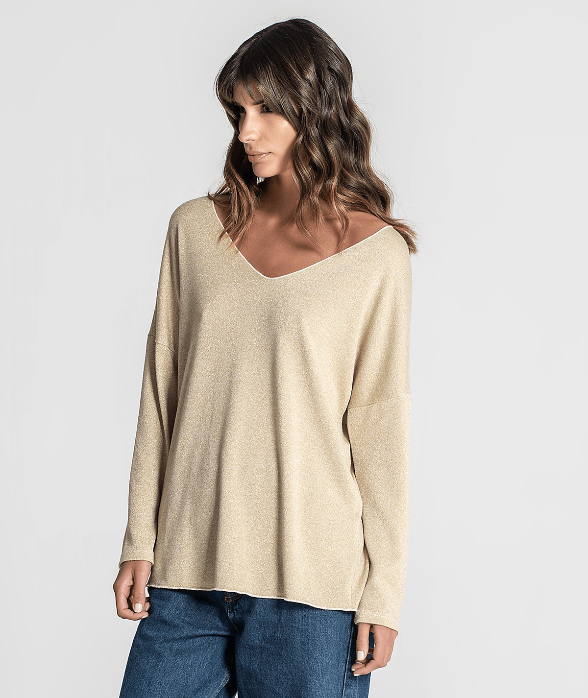Camisola decote em v brilho 6184