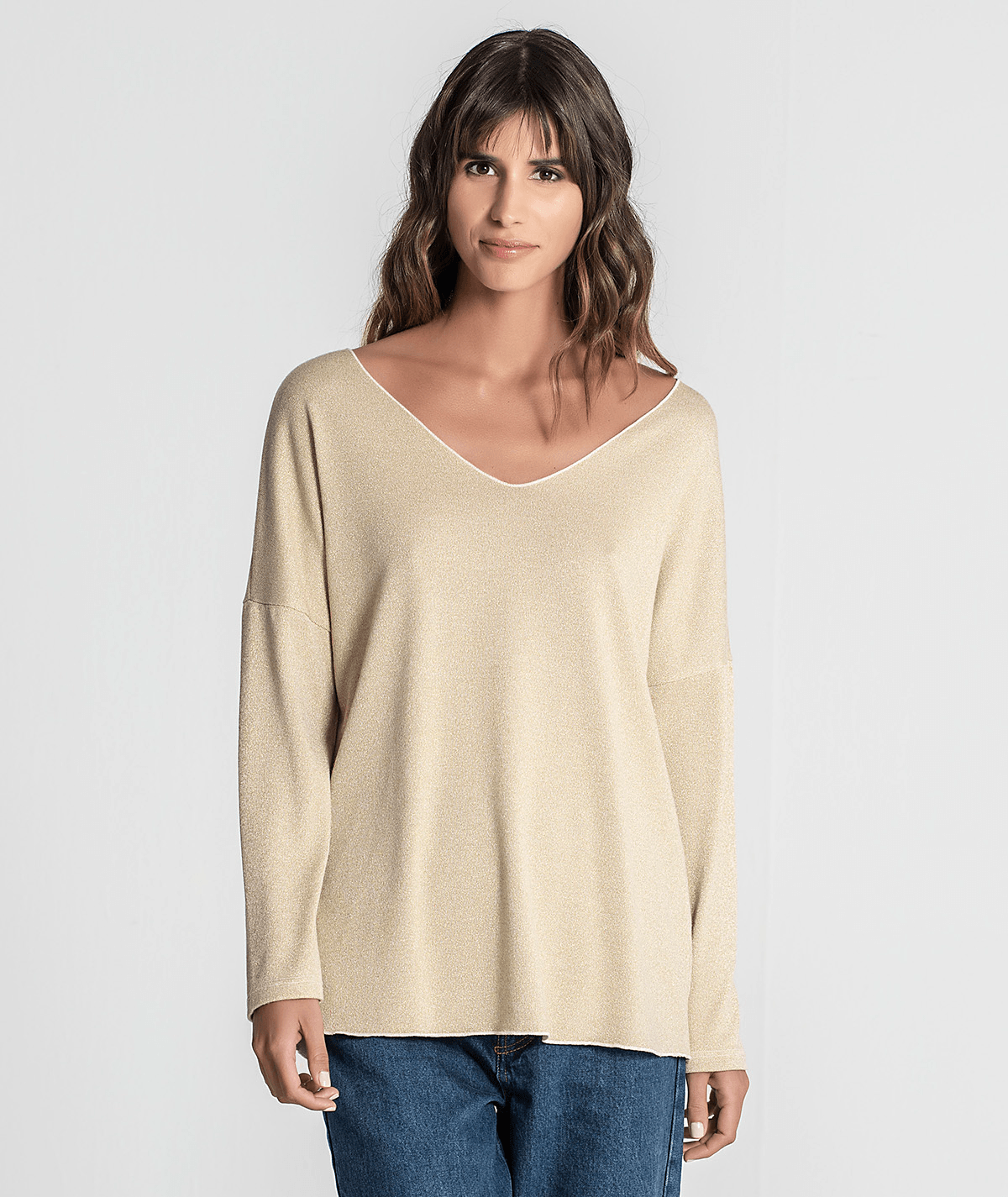 Camisola decote em v brilho 6184