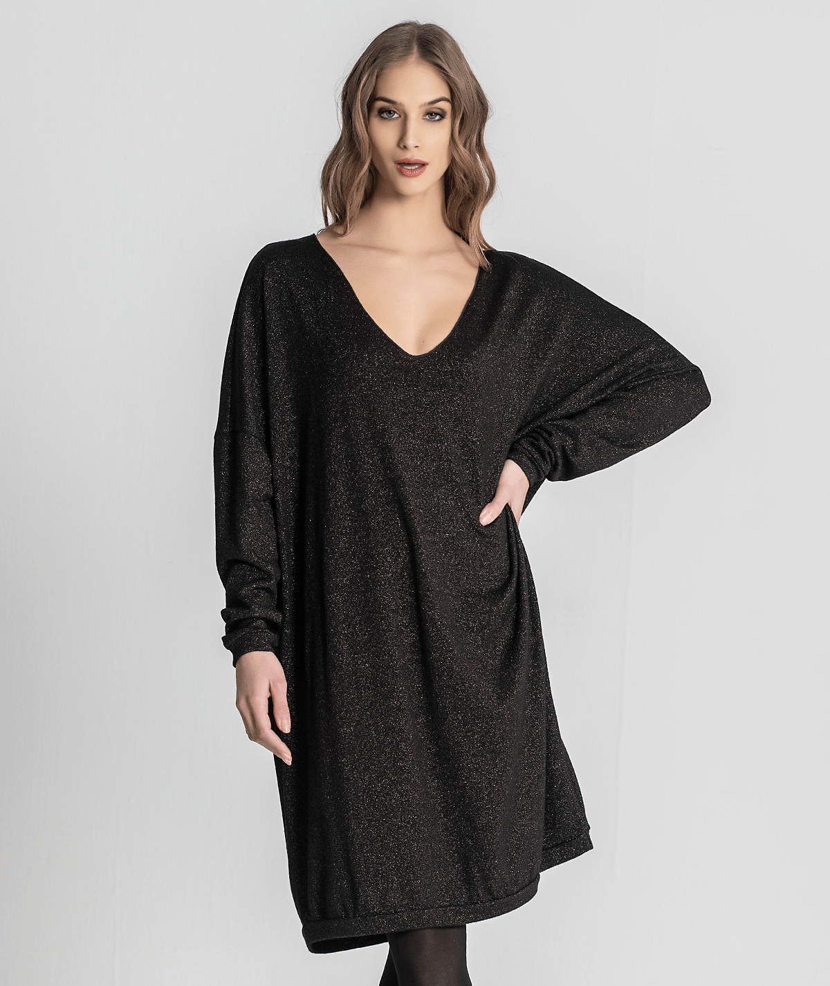 Vestido decote em v com brilho 6185