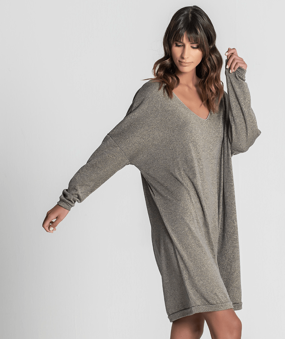 Vestido decote em v com brilho 6185