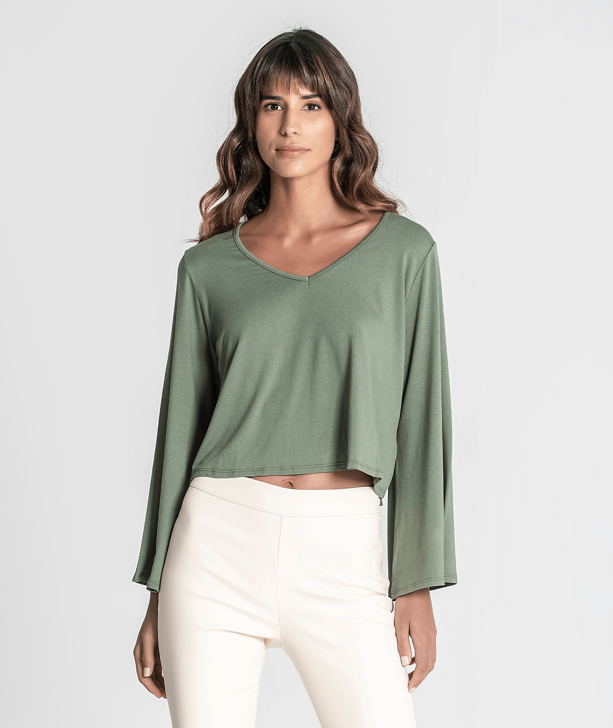 Camisola decote em V com mangas sino 6215