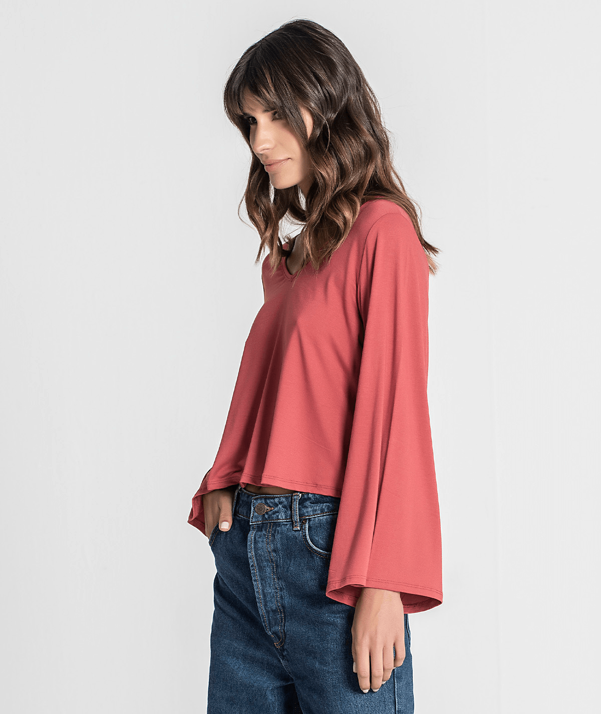 Camisola decote em V com mangas sino 6215