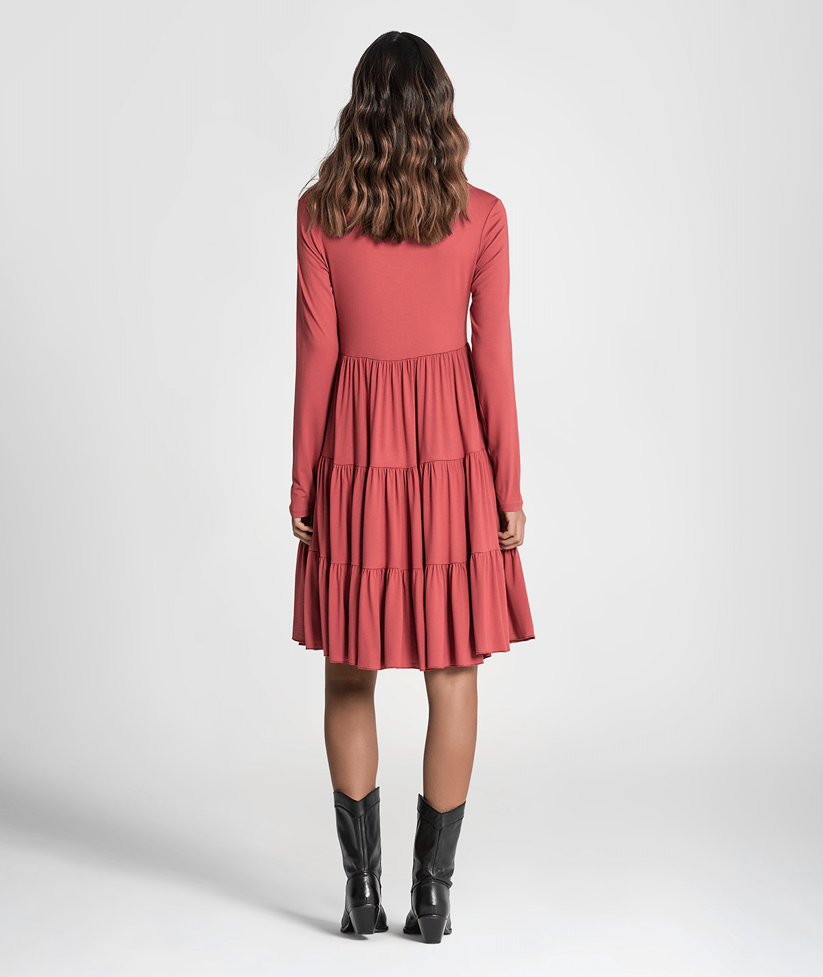 Vestido decote em v com folhos 6217
