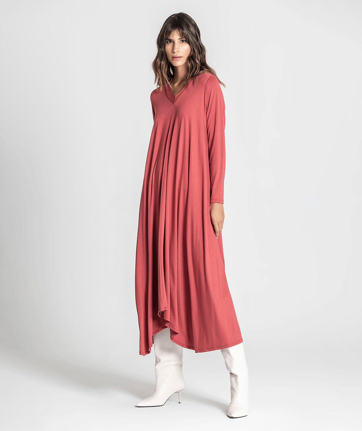 Vestido comprido decote em v 6220