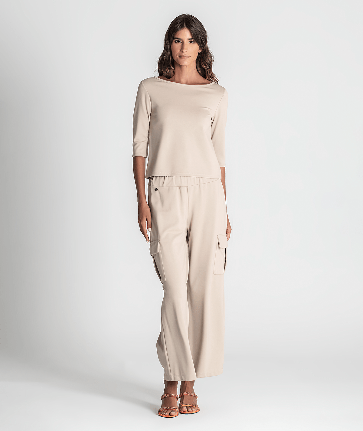 Round neck 3/4 sleeve sweater 6238