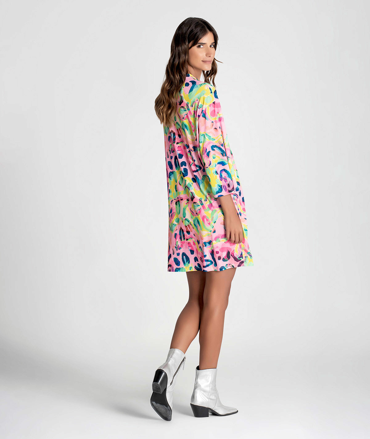 Vestido curto com animal print 6257