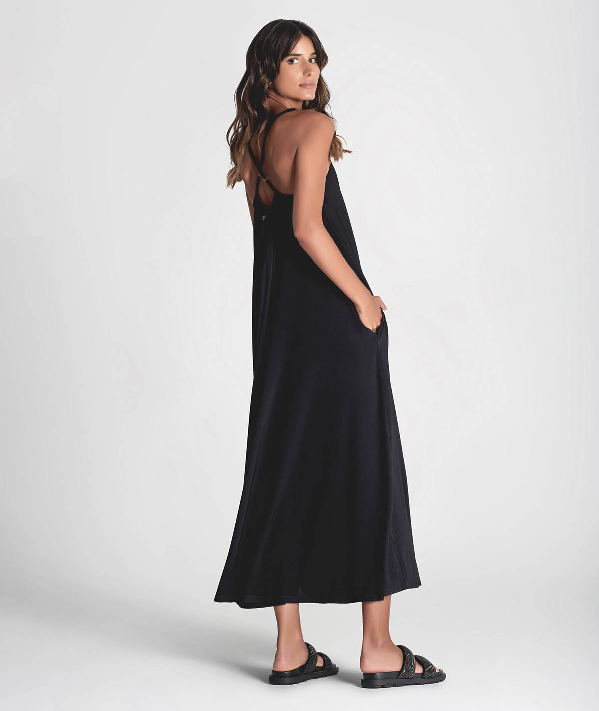 Vestido alças cruzado nas costas 6266