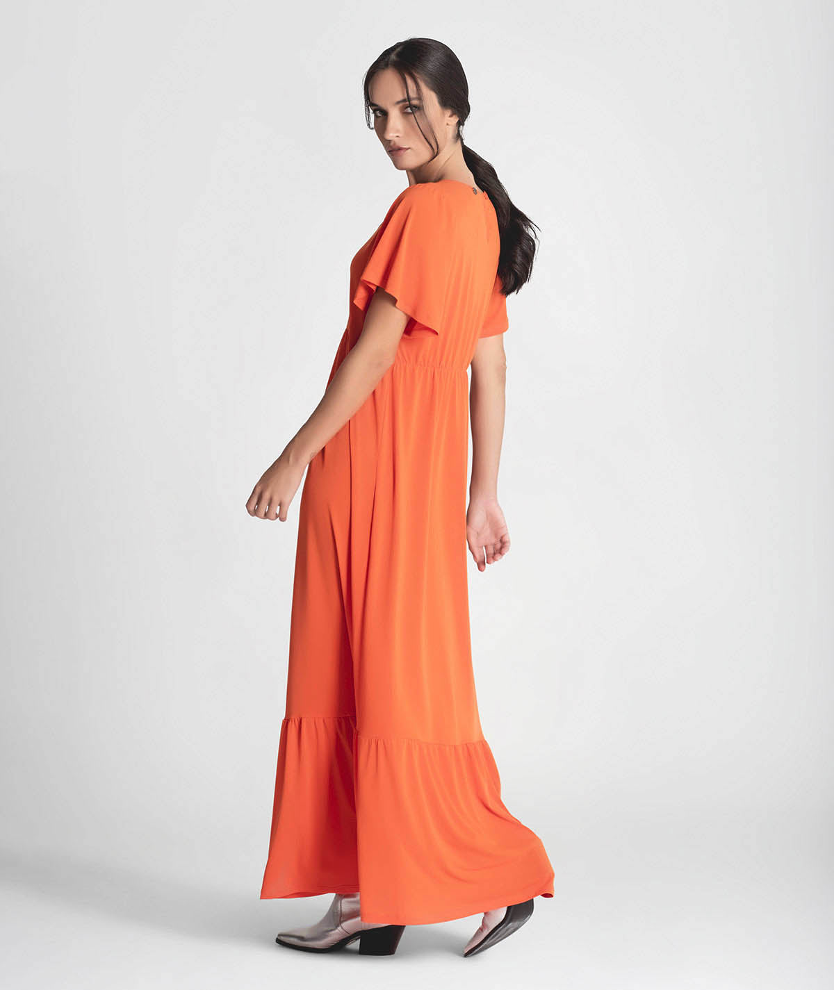 Vestido decote em V comprido manga curta 6268