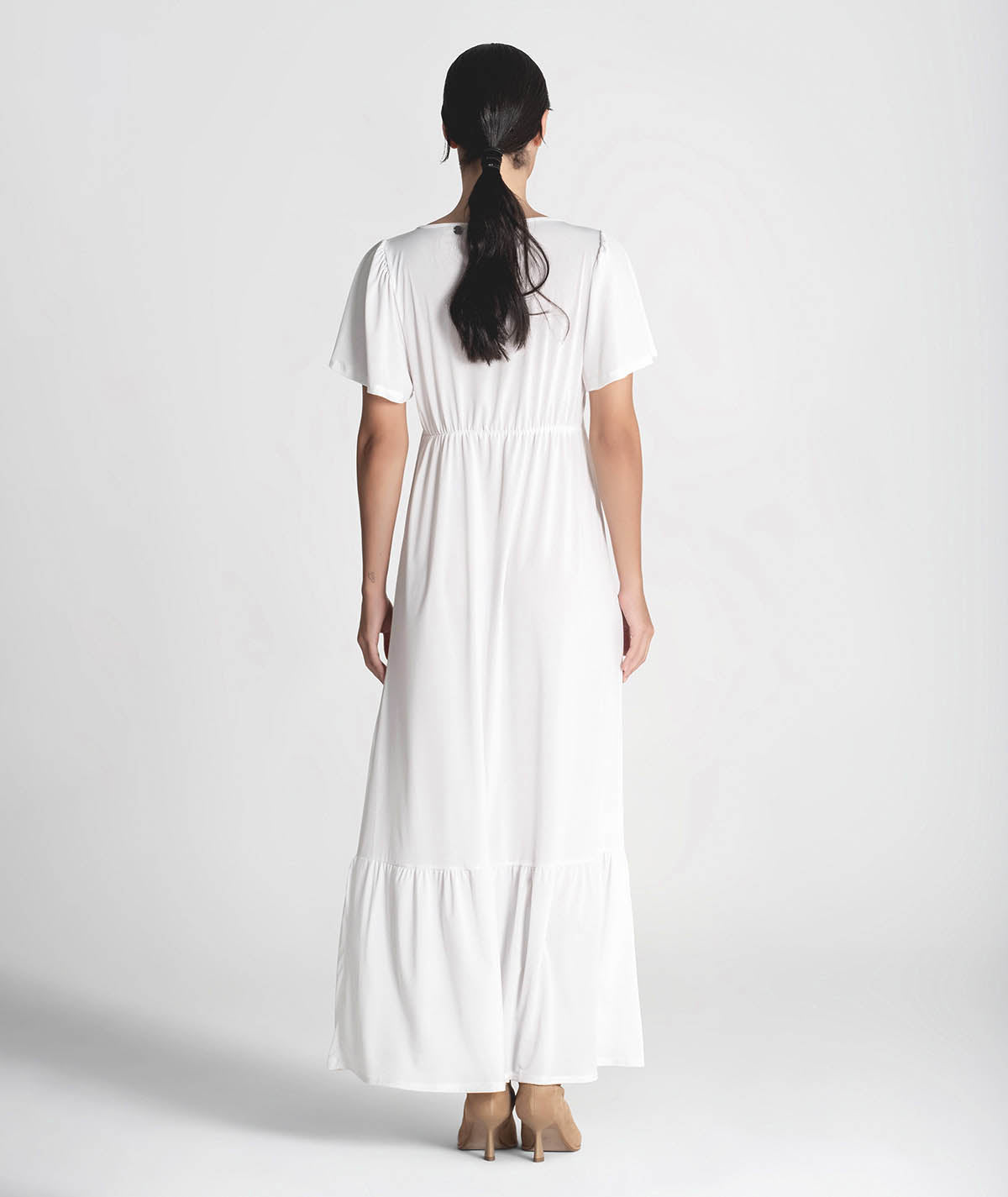 Vestido decote em V comprido manga curta 6268