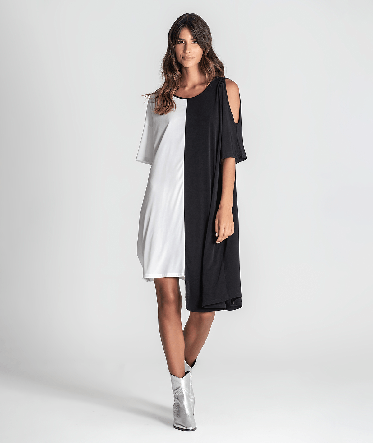 Vestido decote redondo bicolor 6270