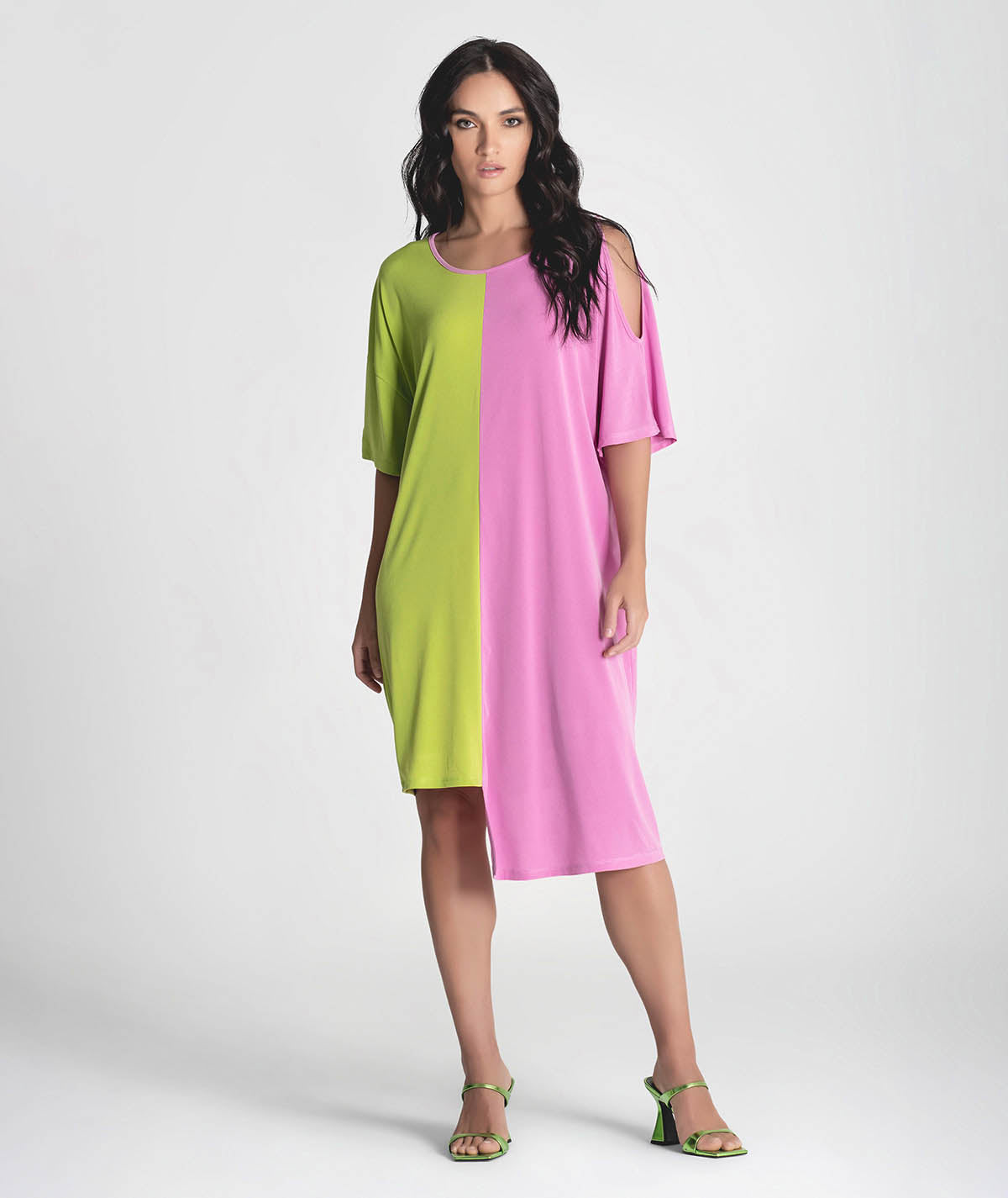 Vestido decote redondo bicolor 6270