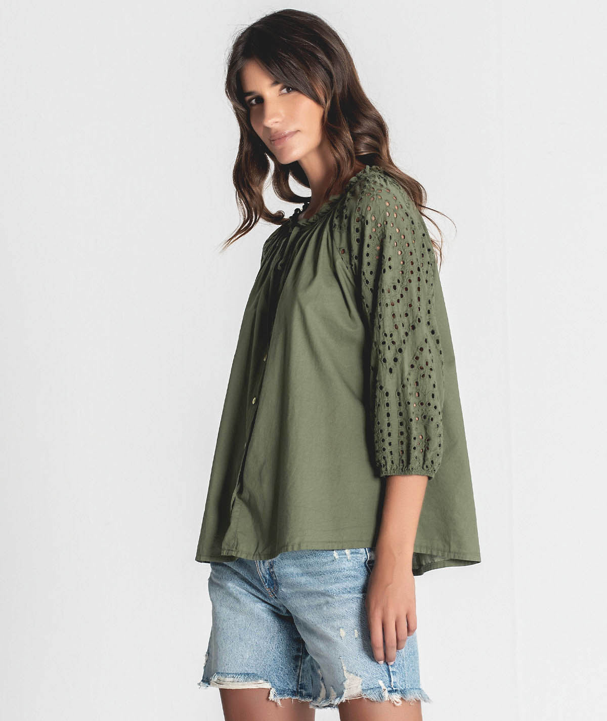 Blouse with English embroidery sleeves 6280