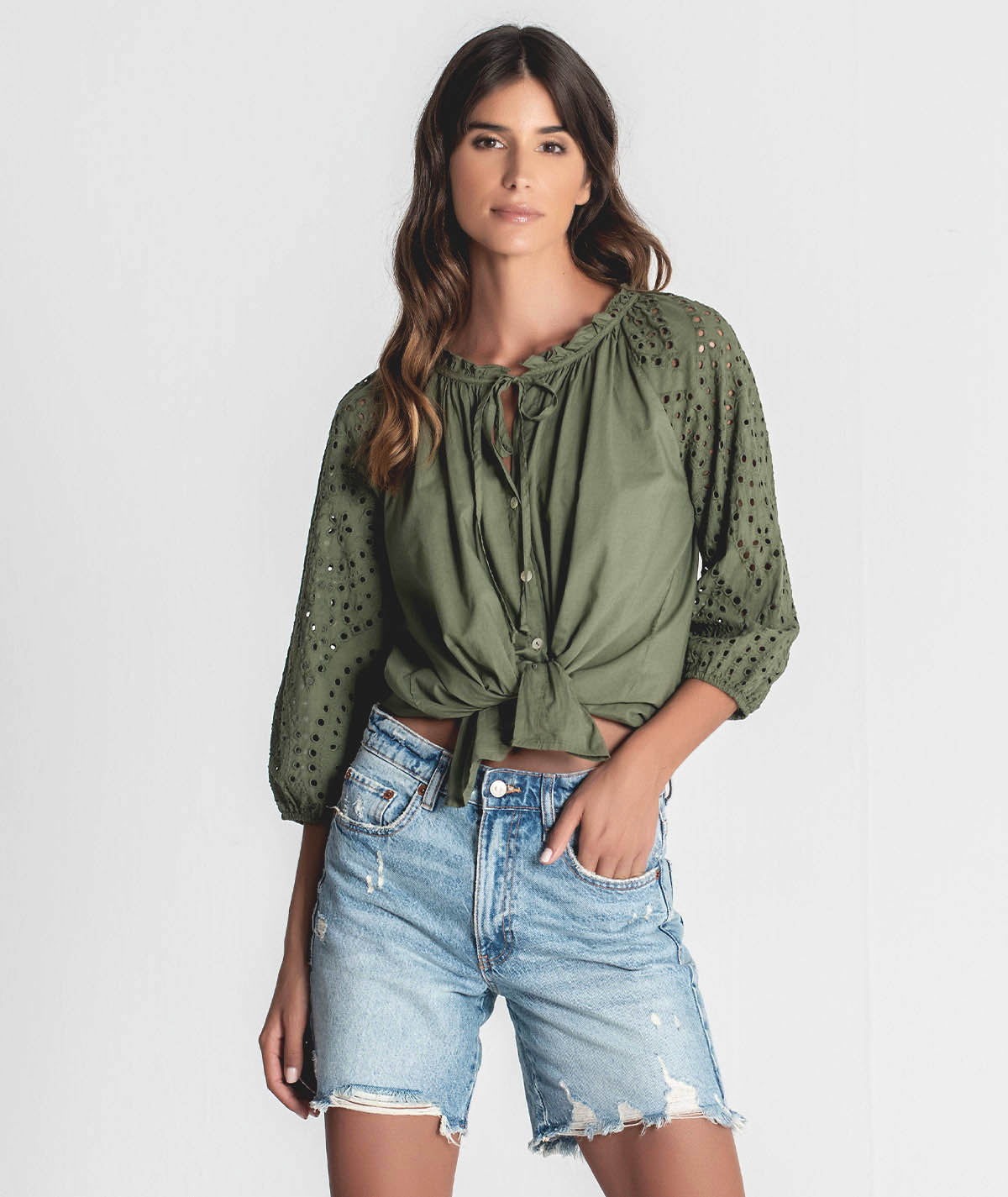 Blouse with English embroidery sleeves 6280