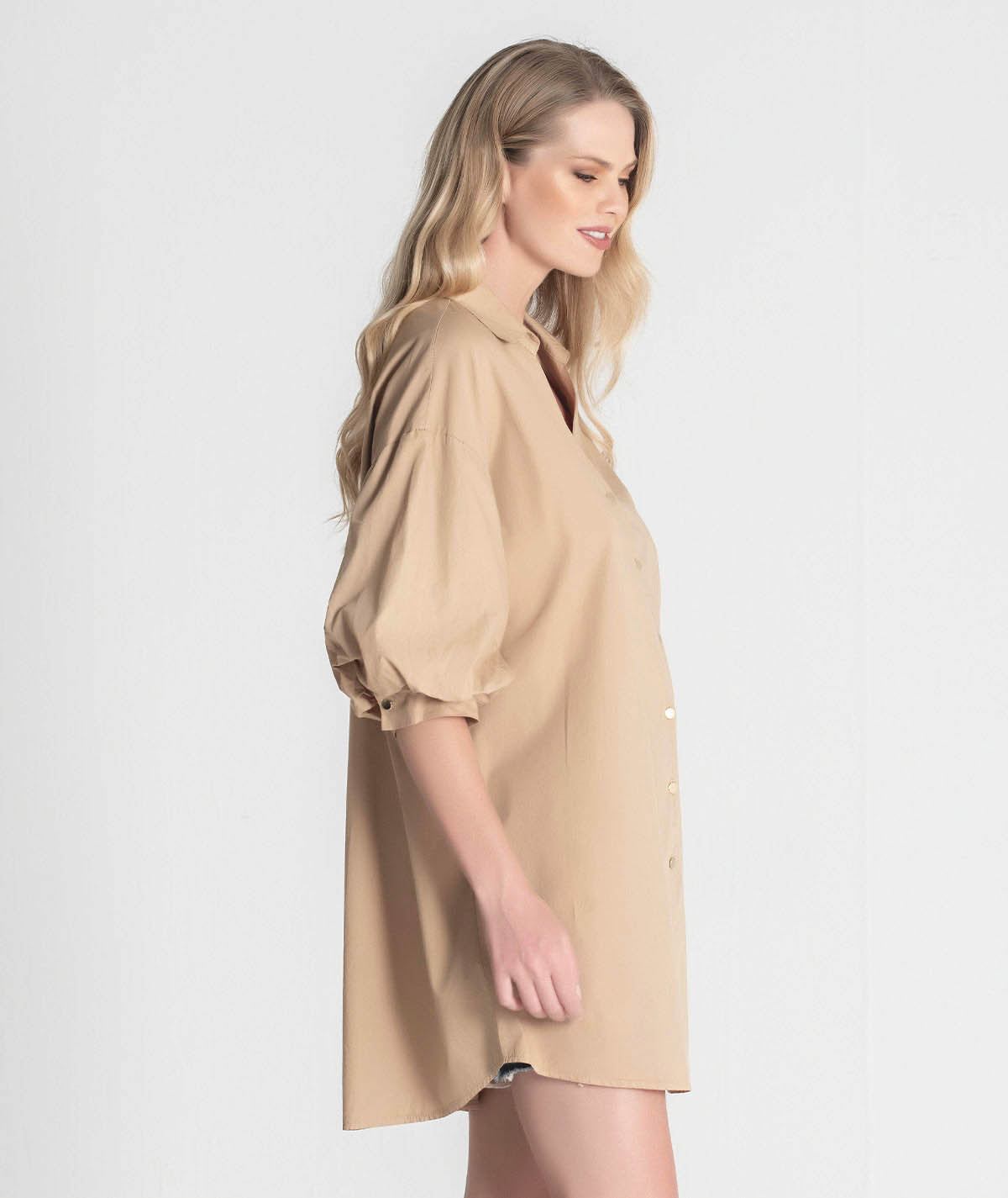 Vestido camiseiro com mangas balão 6284