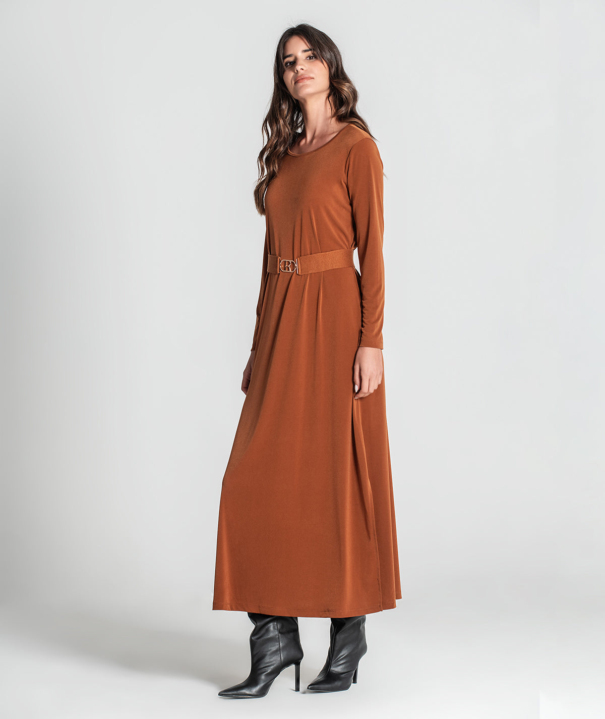Vestido decote redondo com cinto 6306