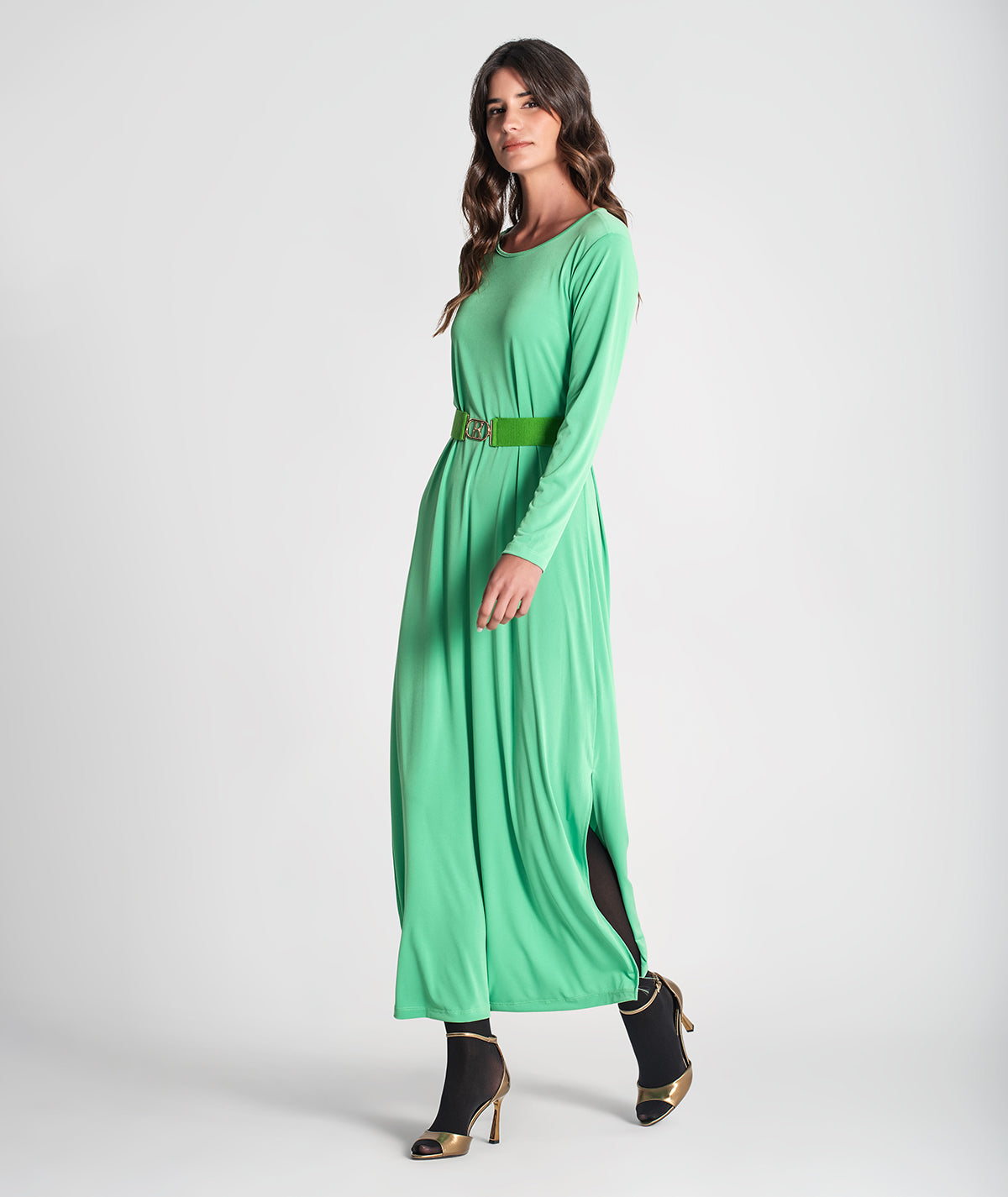 Vestido decote redondo com cinto 6306