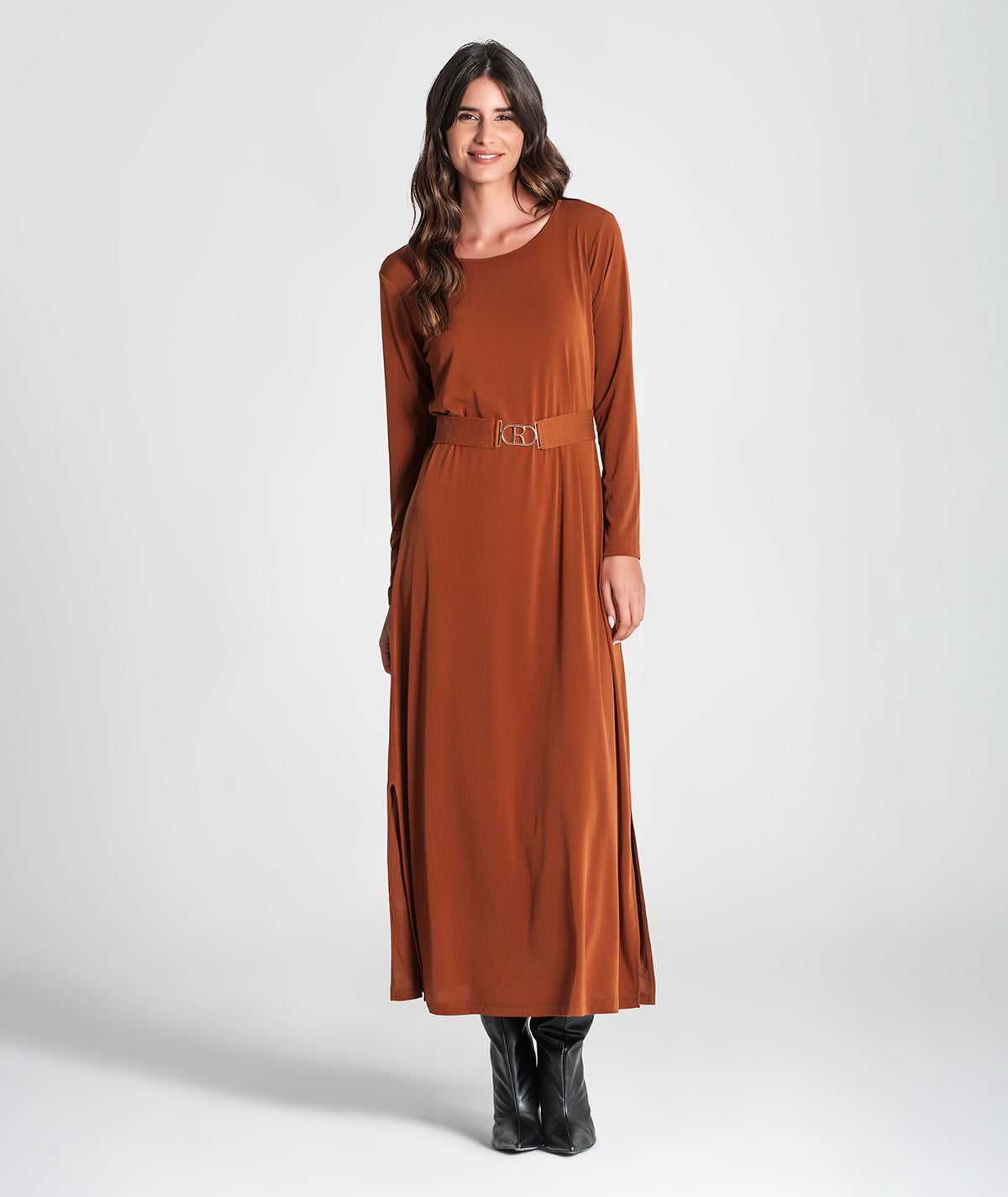 Vestido decote redondo com cinto 6306