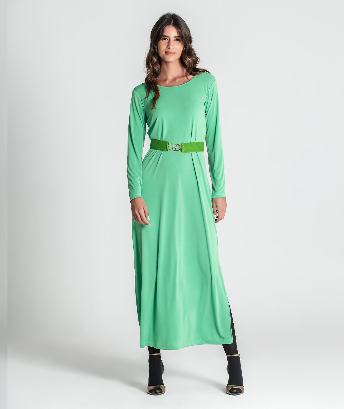 Vestido decote redondo com cinto 6306