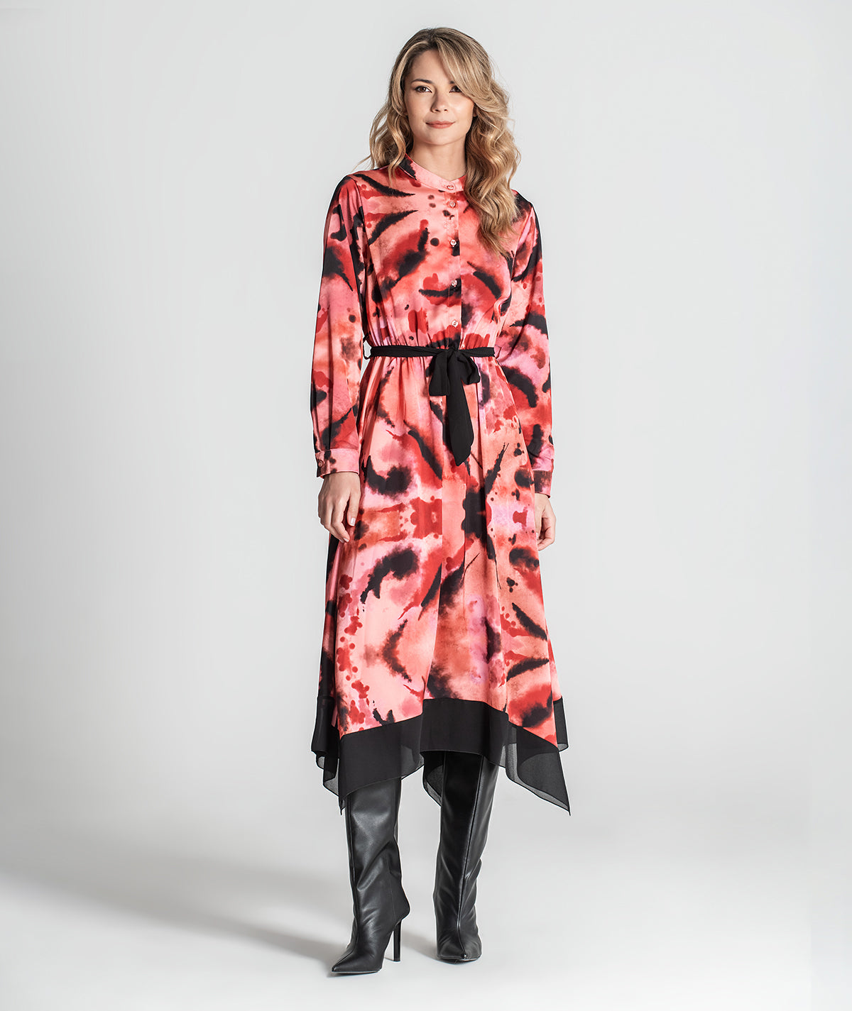 Vestido com padrão e cinto amovível 6339