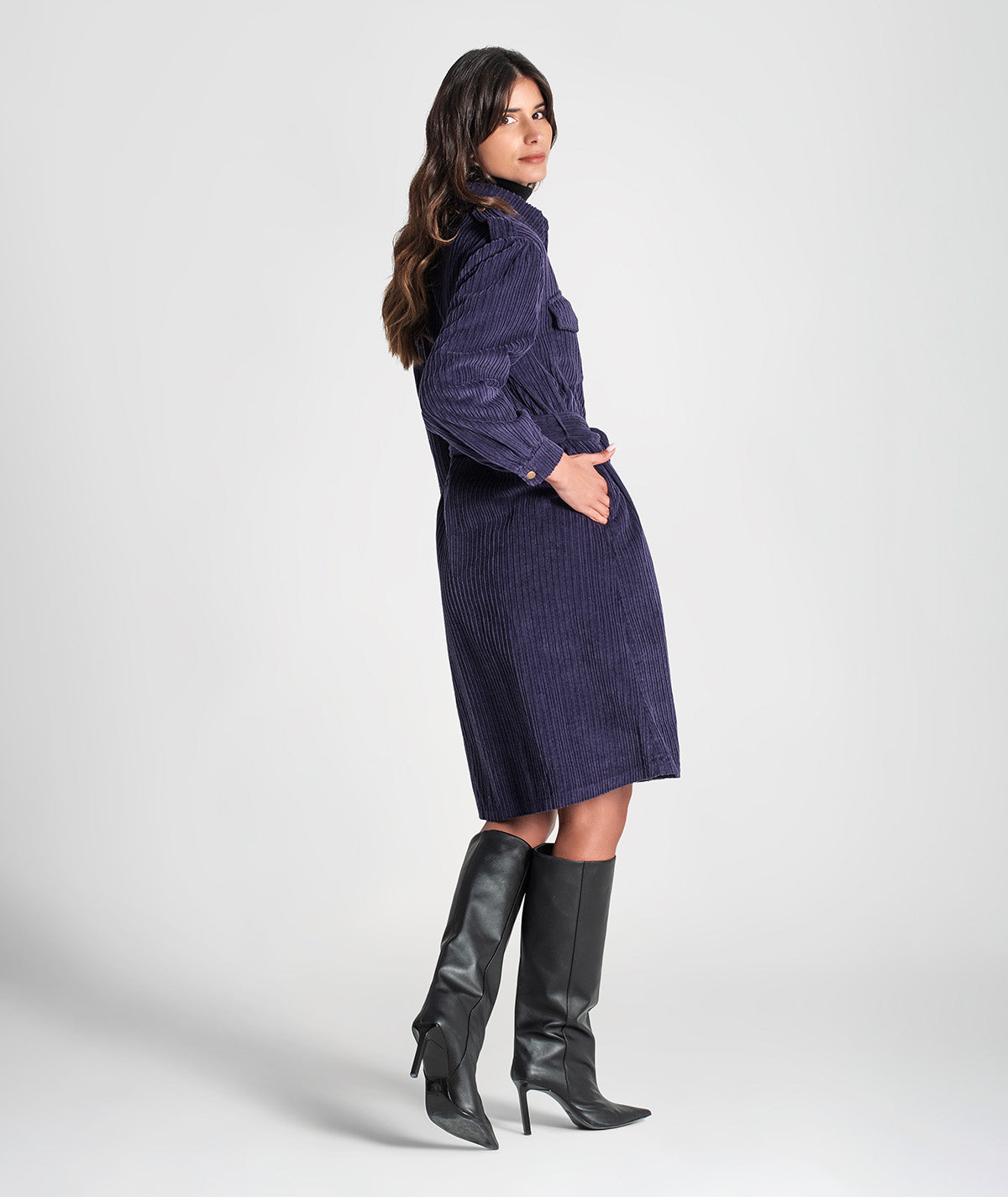 Vestido com cinto amovível e botões 6353