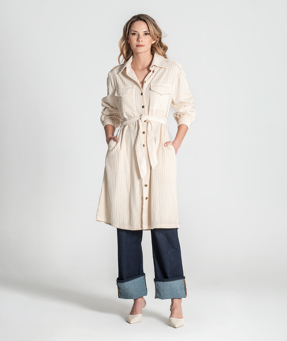 Vestido com cinto amovível e botões 6353