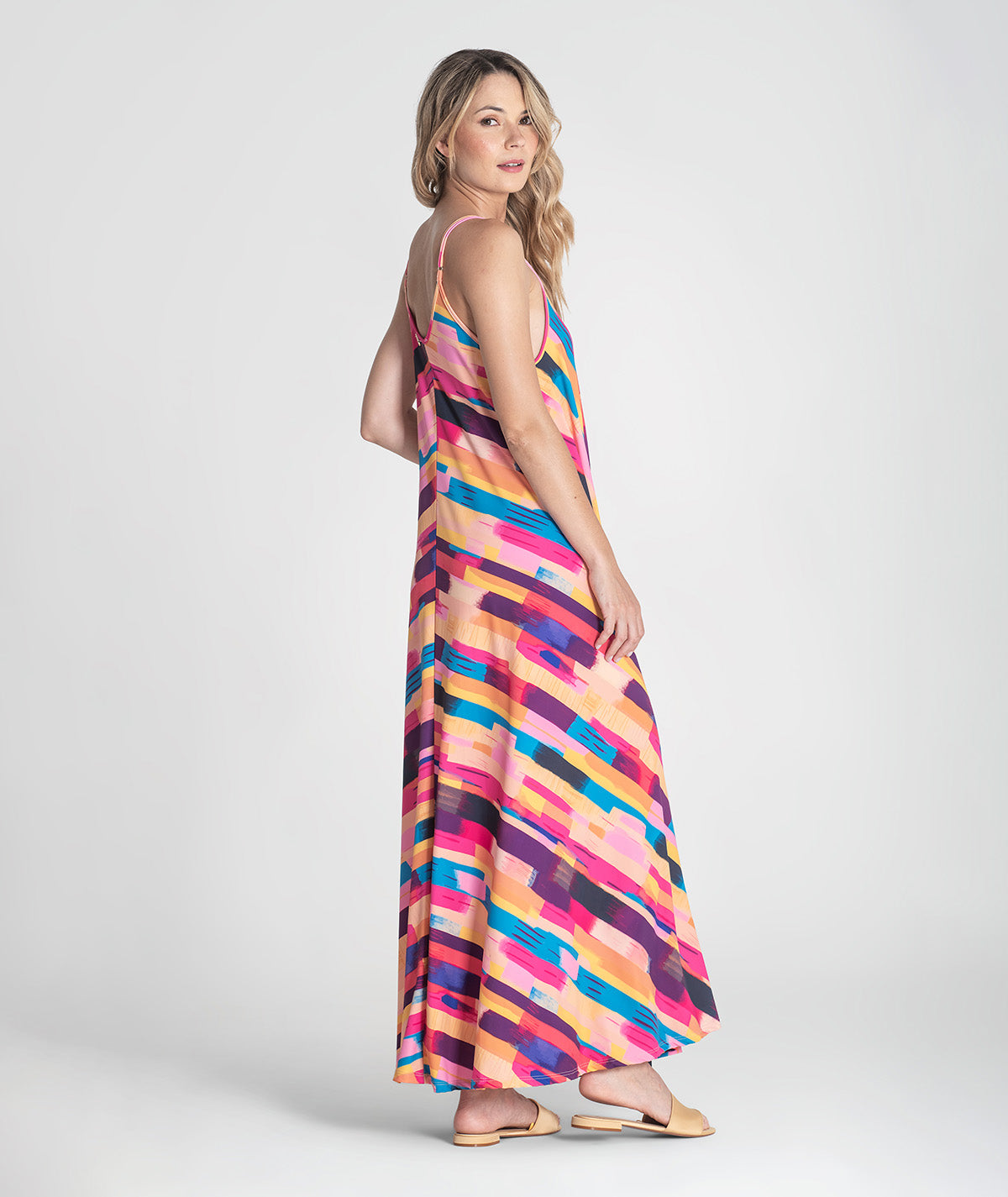 Vestido alças finas com padrão colorido 6379