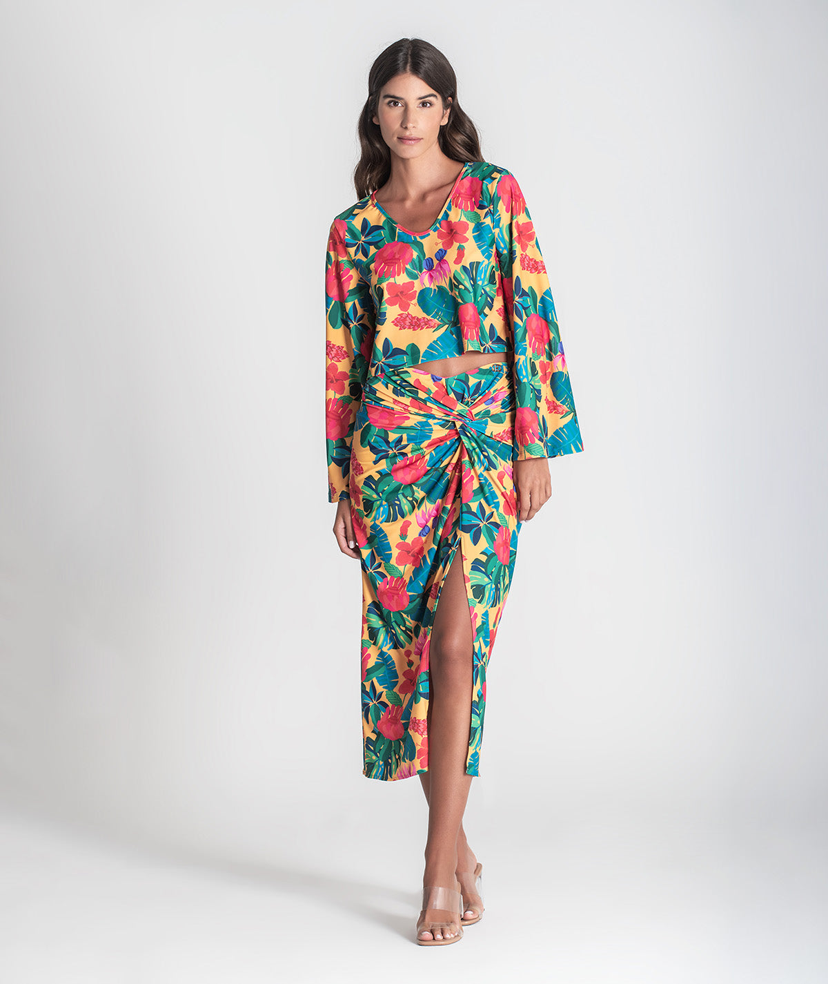 Camisola decote em v padrão floral 6381