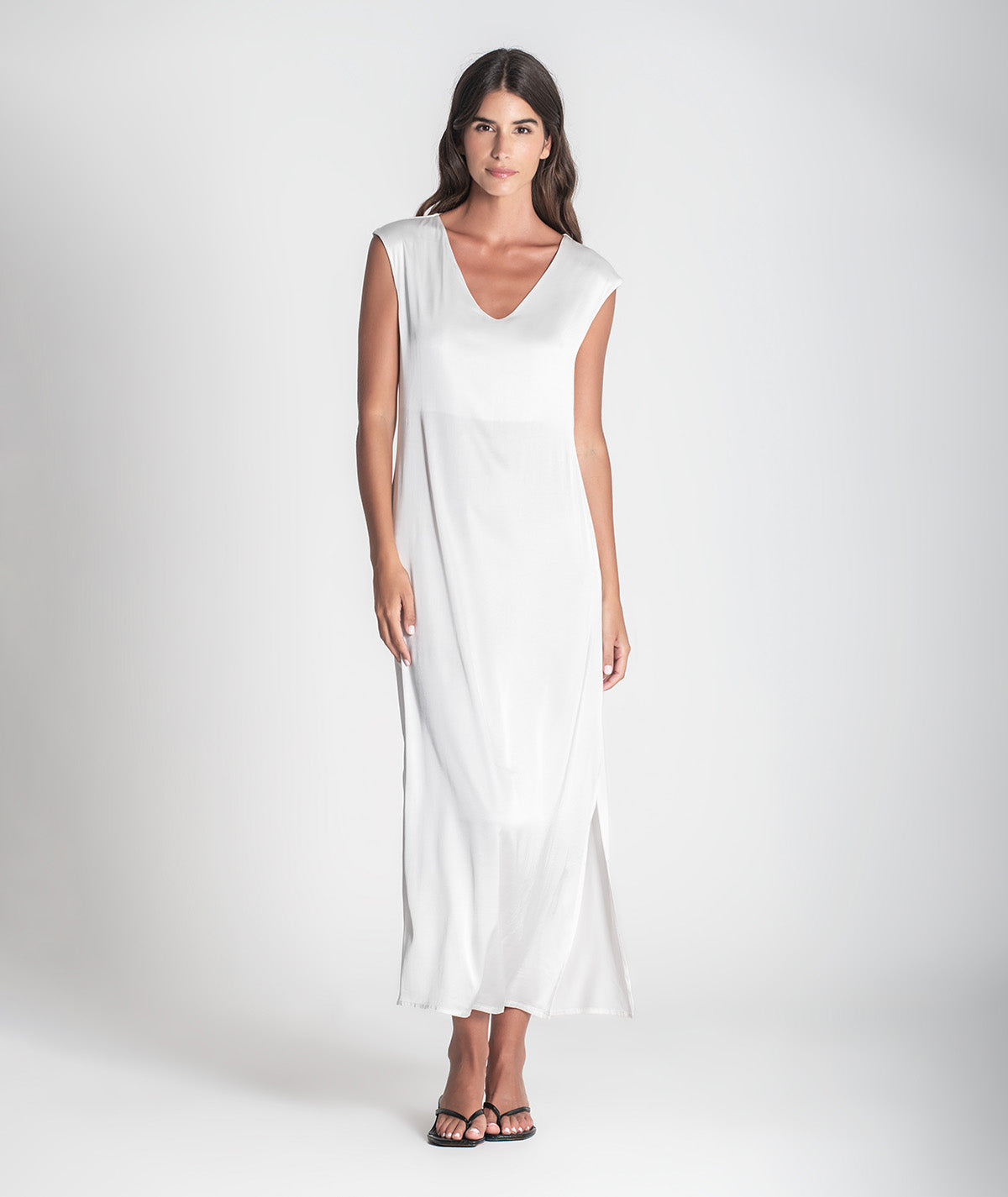 Vestido decote em v acetinado 6386