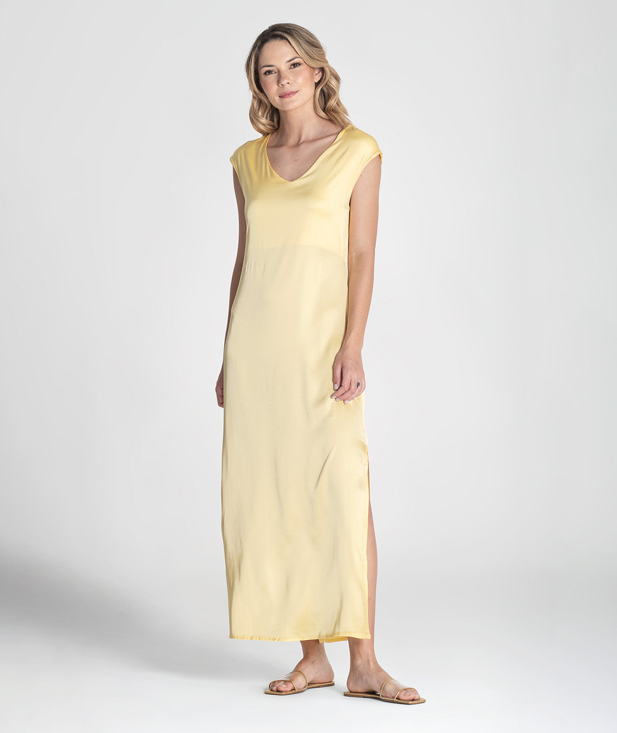 Vestido decote em v acetinado 6386