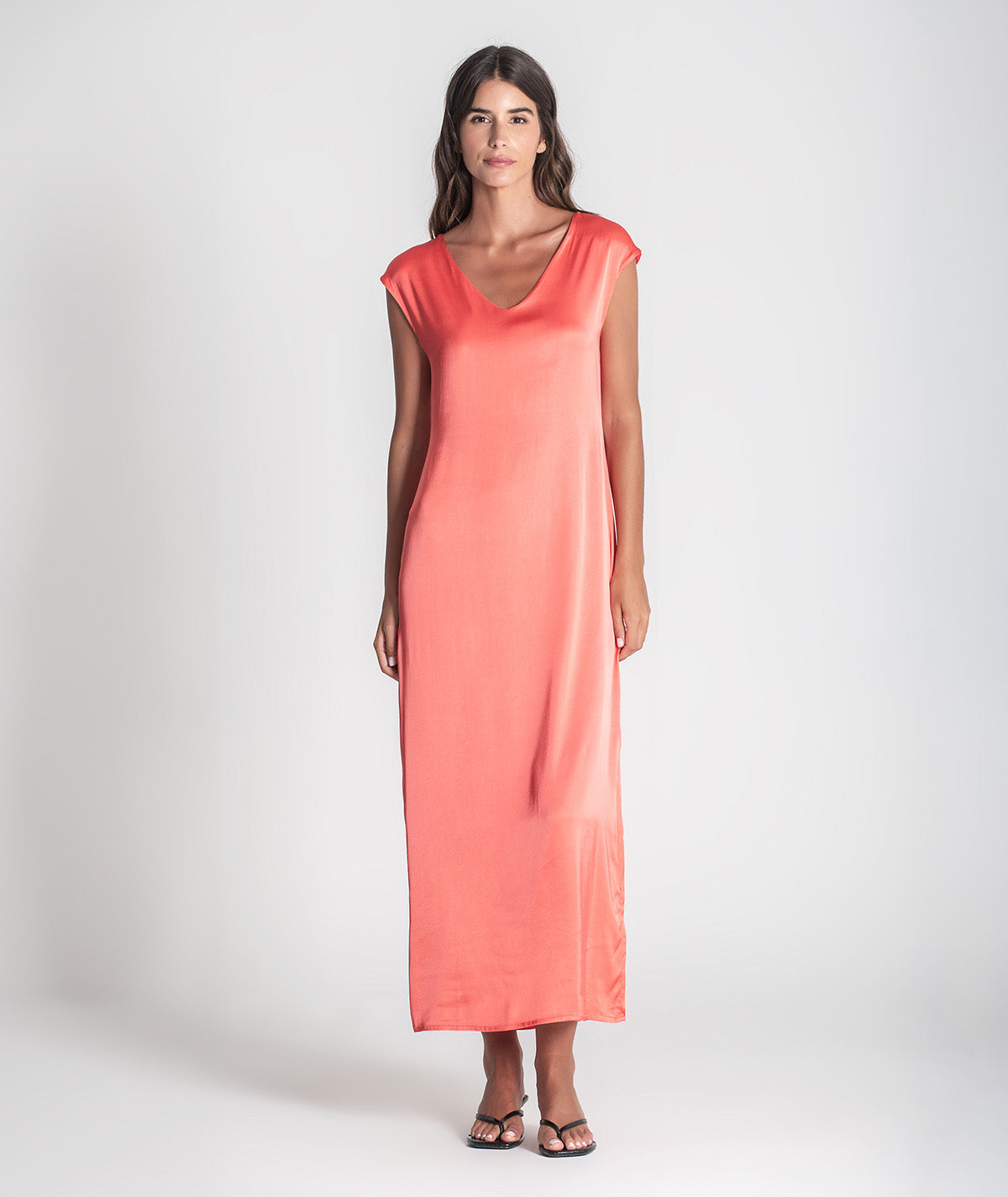 Vestido decote em v acetinado 6386