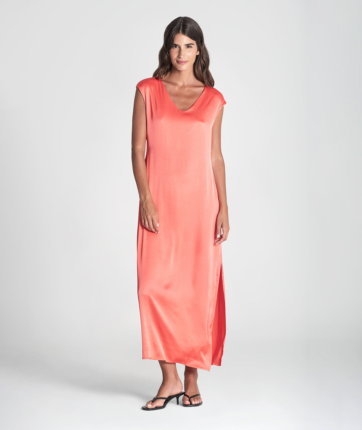 Vestido decote em v acetinado 6386