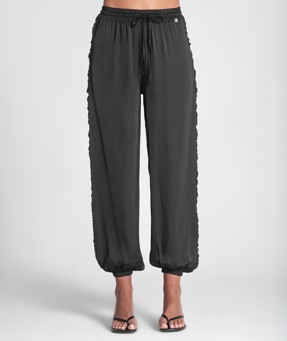 Calças com cordão e folhos laterais 6389