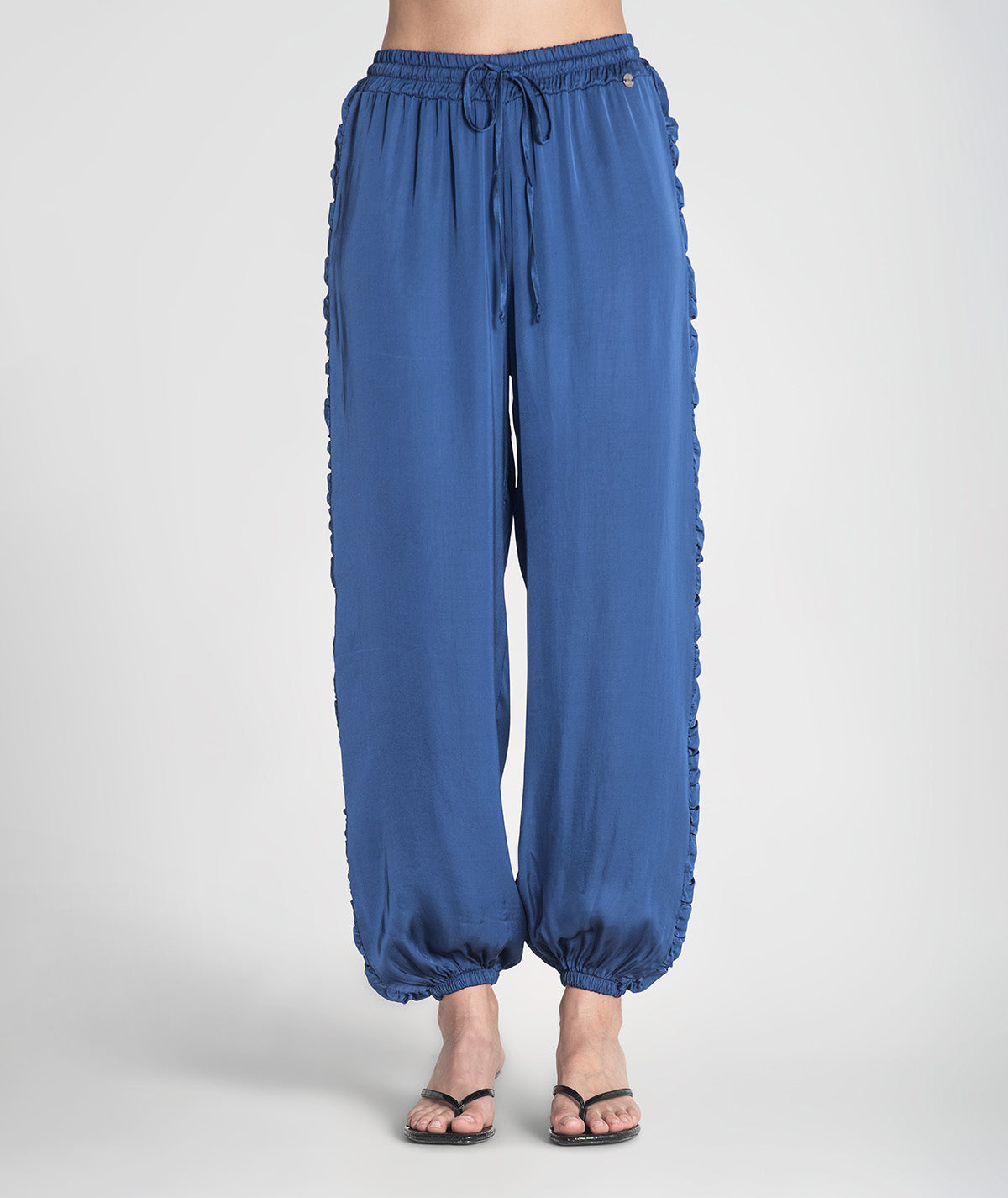 Calças com cordão e folhos laterais 6389