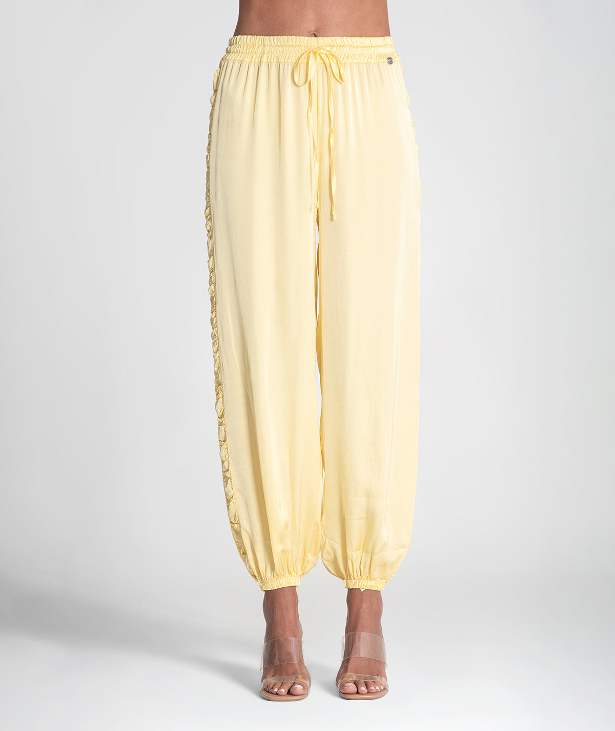 Calças com cordão e folhos laterais 6389