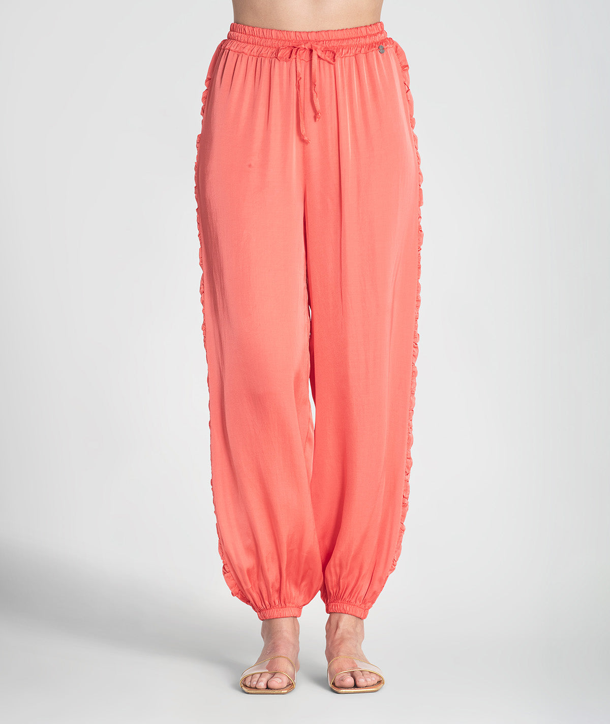 Calças com cordão e folhos laterais 6389