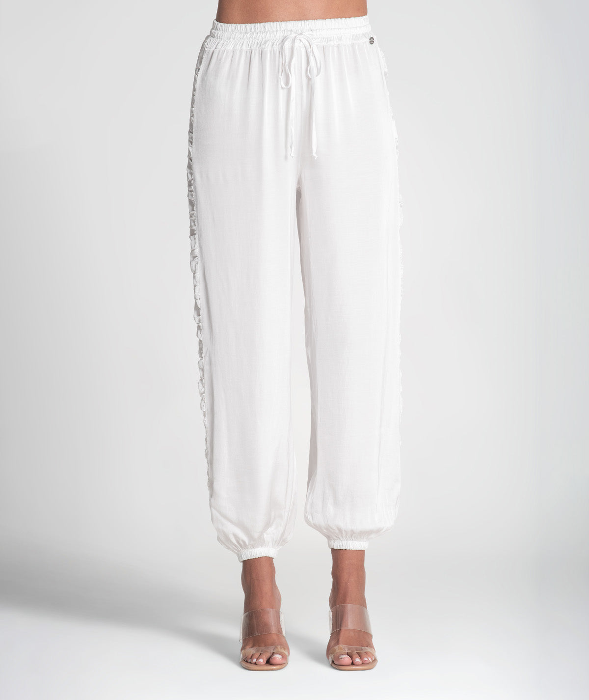 Calças com cordão e folhos laterais 6389