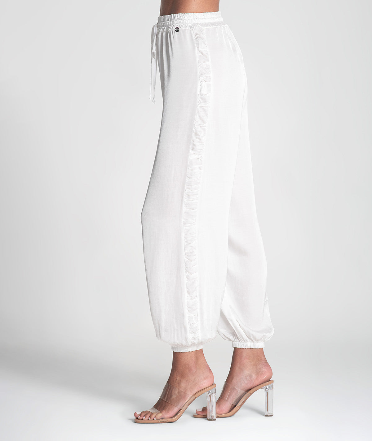 Calças com cordão e folhos laterais 6389