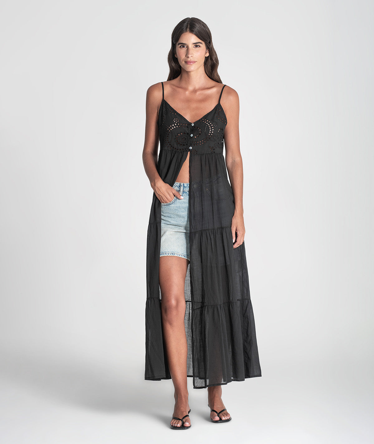 Vestido alças finas com bordado inglês 6394