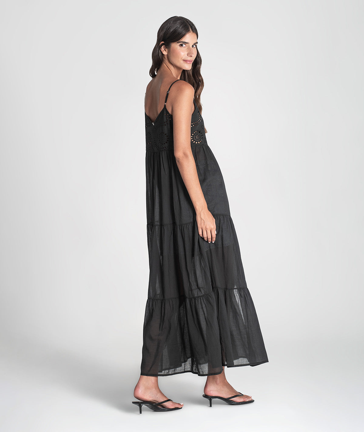 Vestido alças finas com bordado inglês 6394