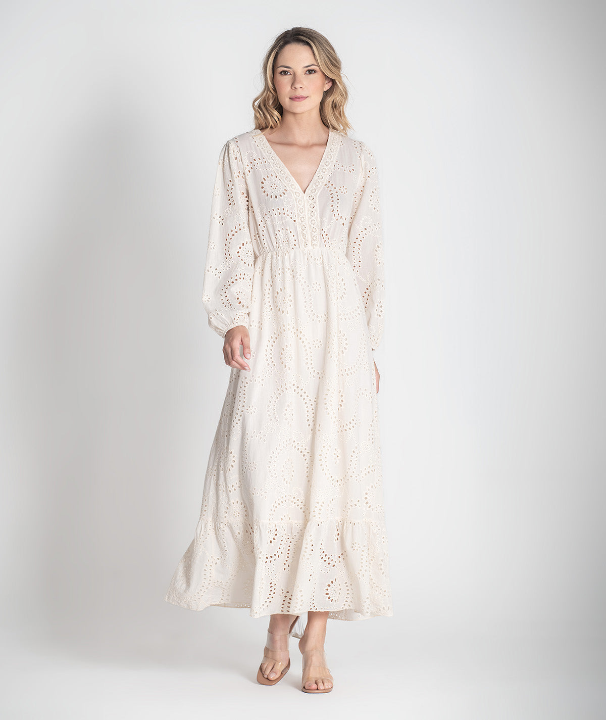 Vestido mangas compridas bordado inglês 6395