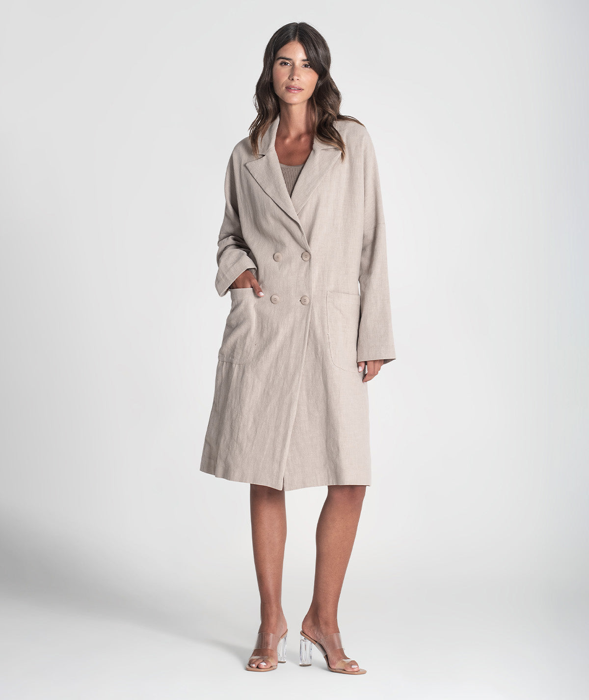 Casaco comprido com bolsos e botões 6402