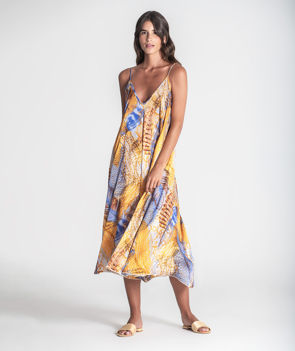Vestido alças finas com padrão 6414