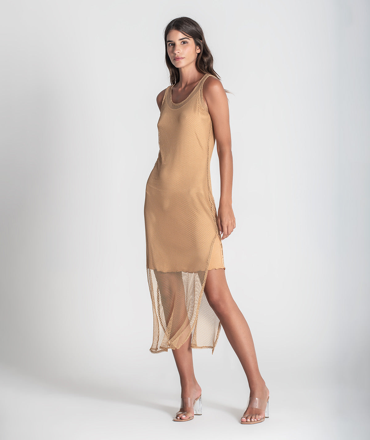 Vestido comprido perfurado com forro 6416