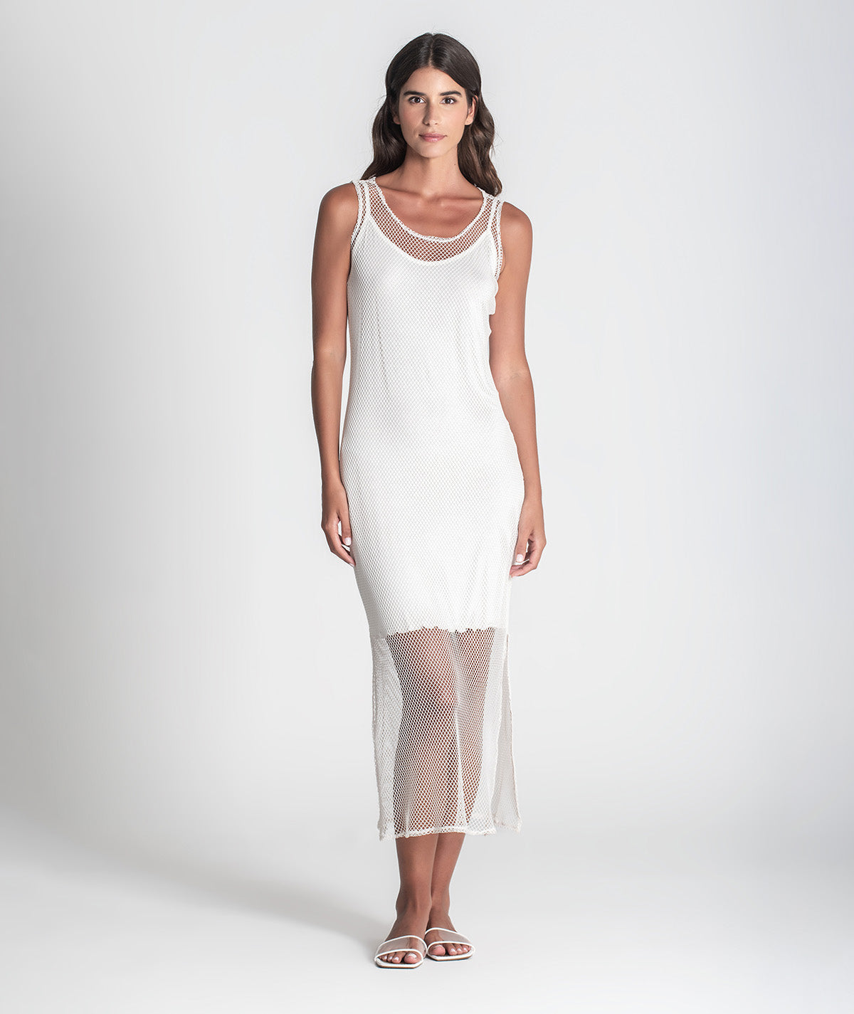 Vestido comprido perfurado com forro 6416