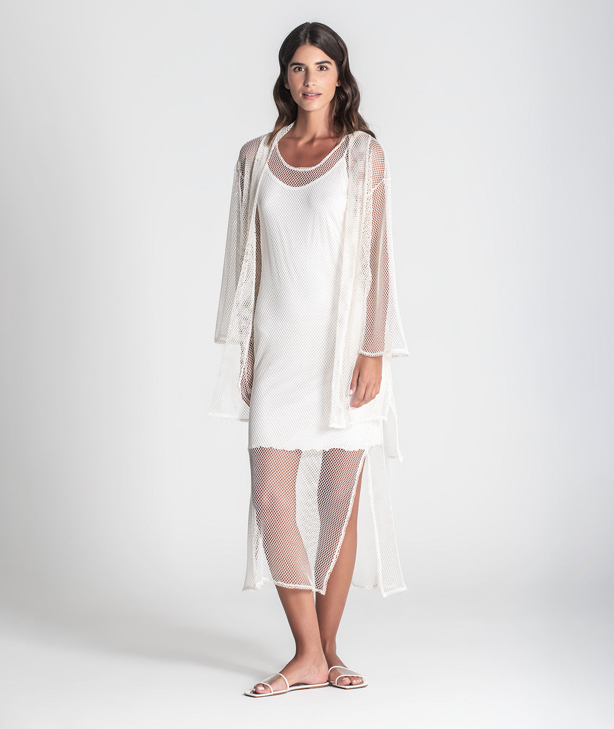 Vestido comprido perfurado com forro 6416