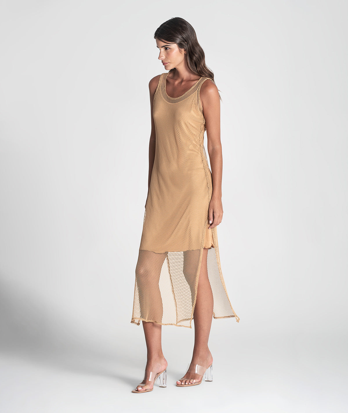 Vestido comprido perfurado com forro 6416