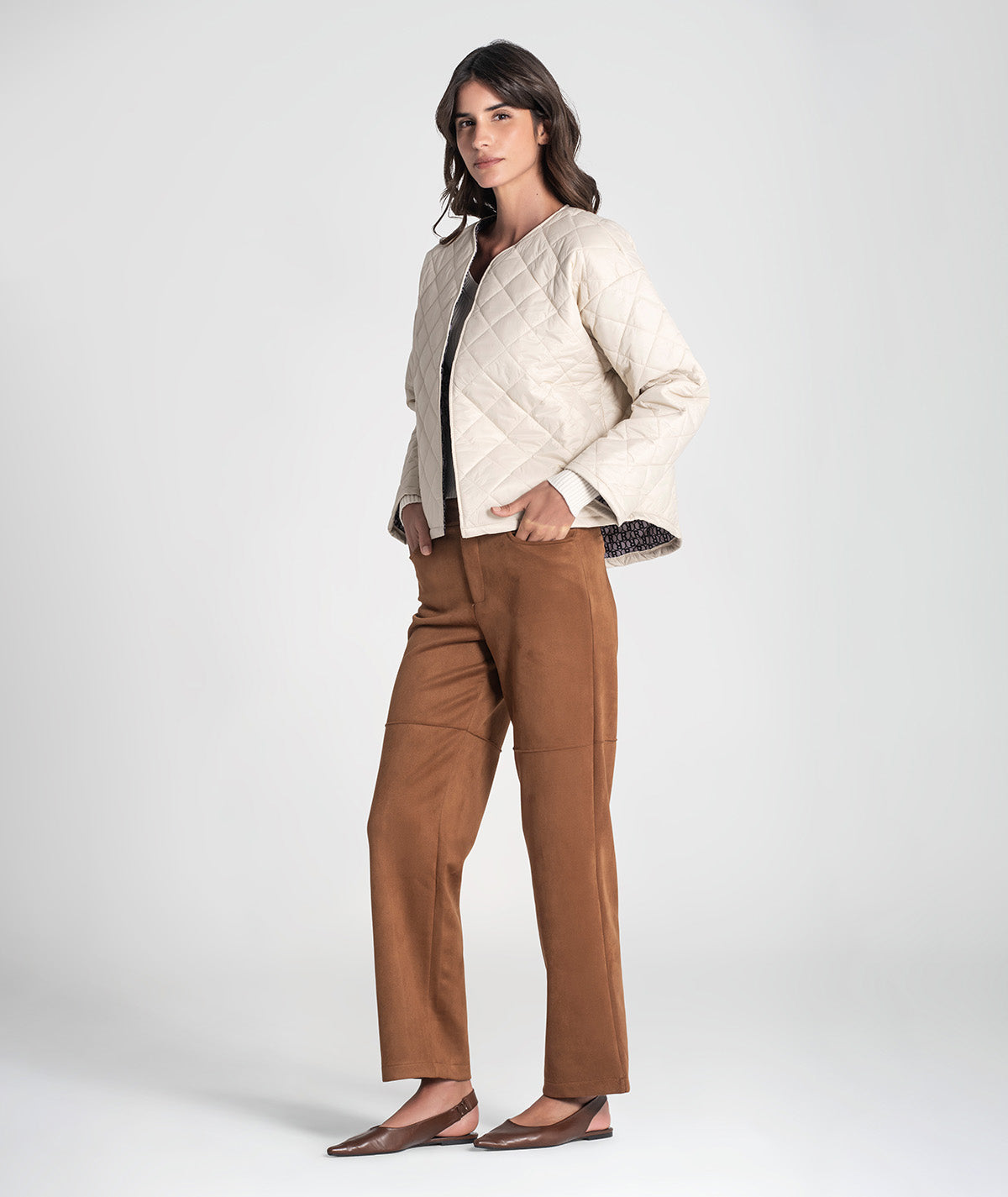 Calças largas com costuras 6442